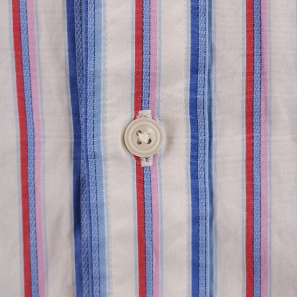 Faconnable Blue Red Pink XL Cotton Club Striped Point French Button Up Pocket - Picture 6 of 16